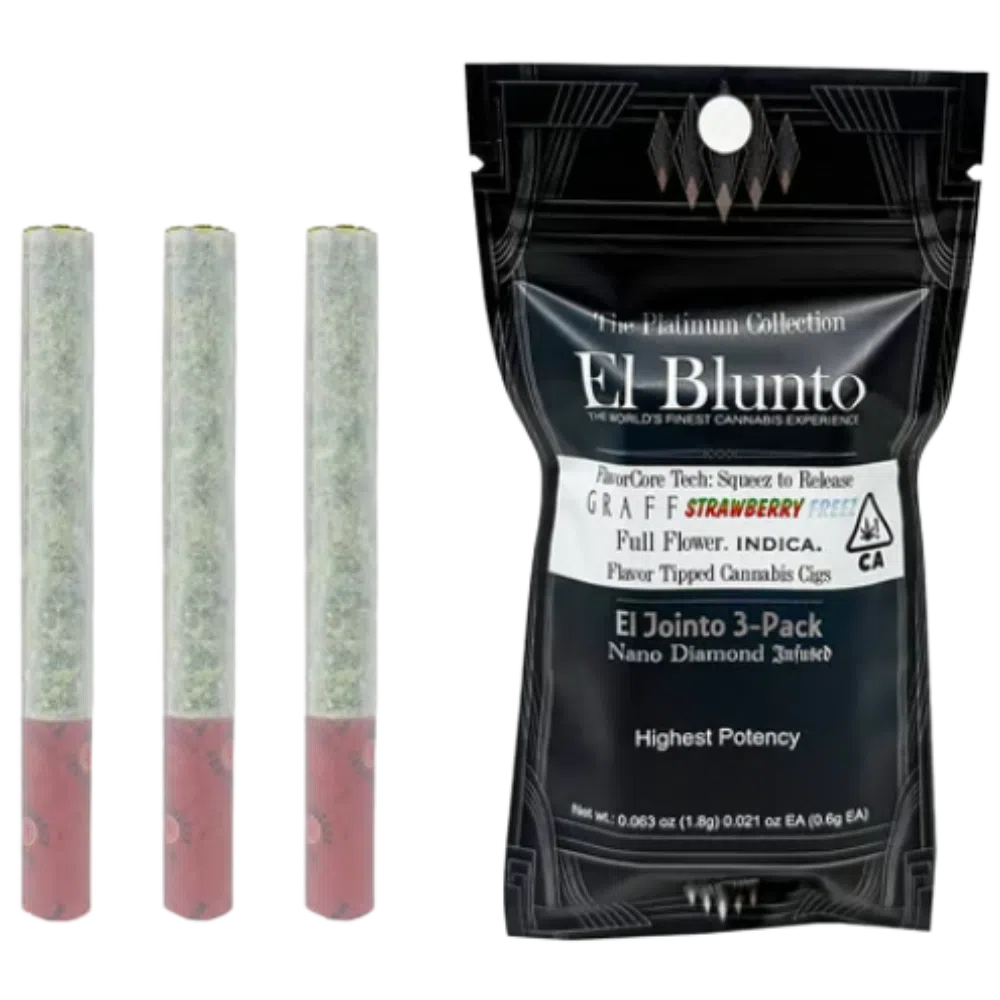 El Blunto – Graff Strawberry Freez – El Jointo Diamond Infused 3-Pack (Indica) – 1.8g Total El Blunto – Graff Strawberry Freez – El Jointo Diamond Infused 3-Pack (Indica) – 1.8g Total