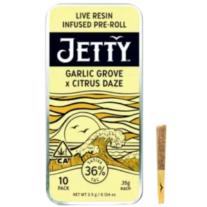 Jetty – Garlic Grove x Citrus Daze – 10-Pack Live Resin Prerolls (Sativa) – 3.5g Total Jetty - Garlic Grove x Citrus Daze - 10-Pack Live Resin Prerolls (Sativa) - 3.5g Total