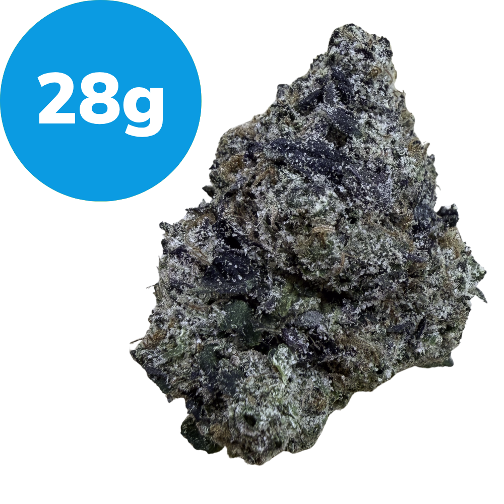 28g – Alien Tech (Indica) Rock specimen with a blue '28g' label indicating its weight.