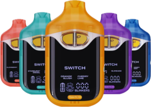 BOUTIQ SWITCH Gum- 2g – ADL (H) x X-41 (H) x Daydream (I) Set of five colorful Switch vape devices (red, teal, orange, purple, blue) with black screens showing options and a yellow SWITCH label.
